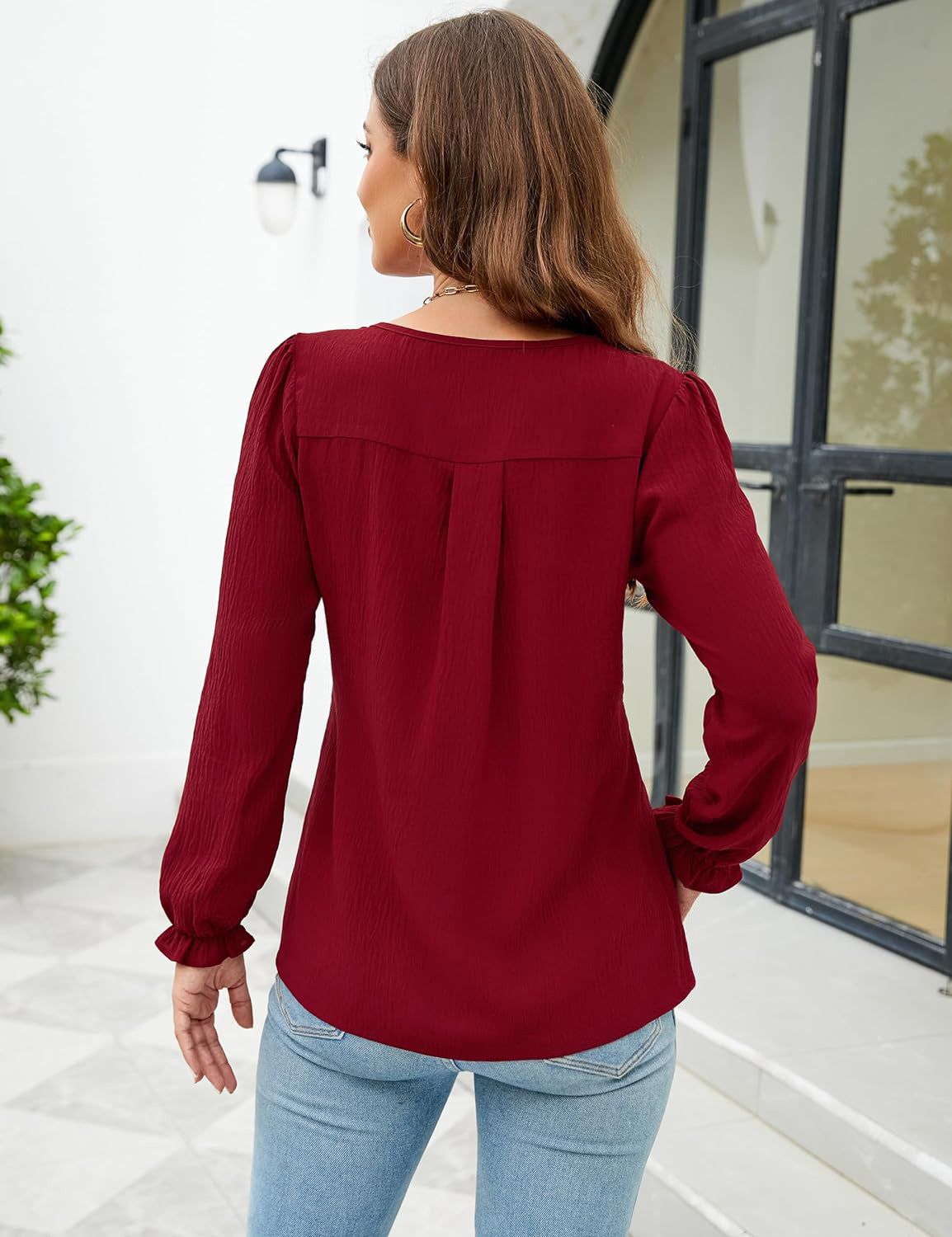 Casual Chiffon Summer V Neck Long Sleeves Blouses