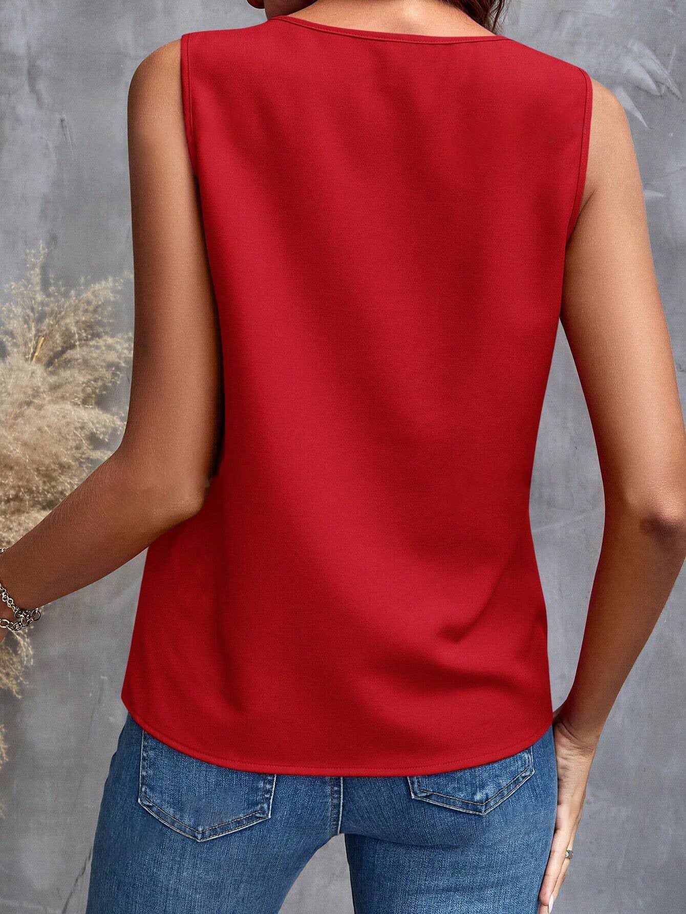 Casual V Neck Ruffled Sleeveless Summer Tops