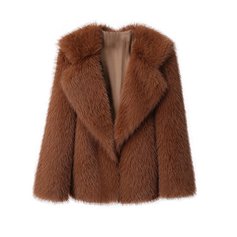 Fashion Artificial Fur Turnover Collar Jacket Coats for Women