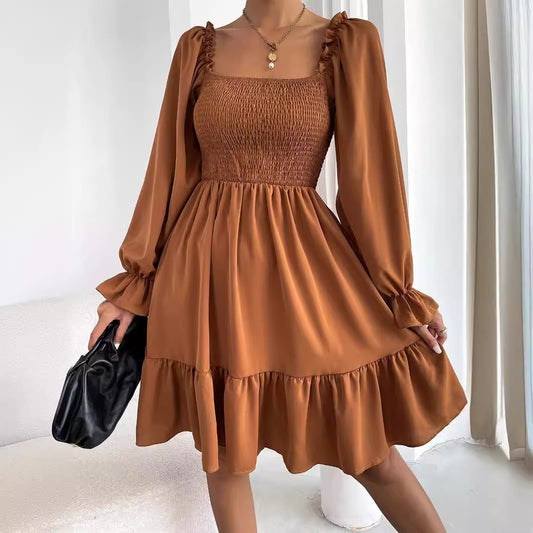 Elegant Square Neckline Long Sleeves Short Dresses