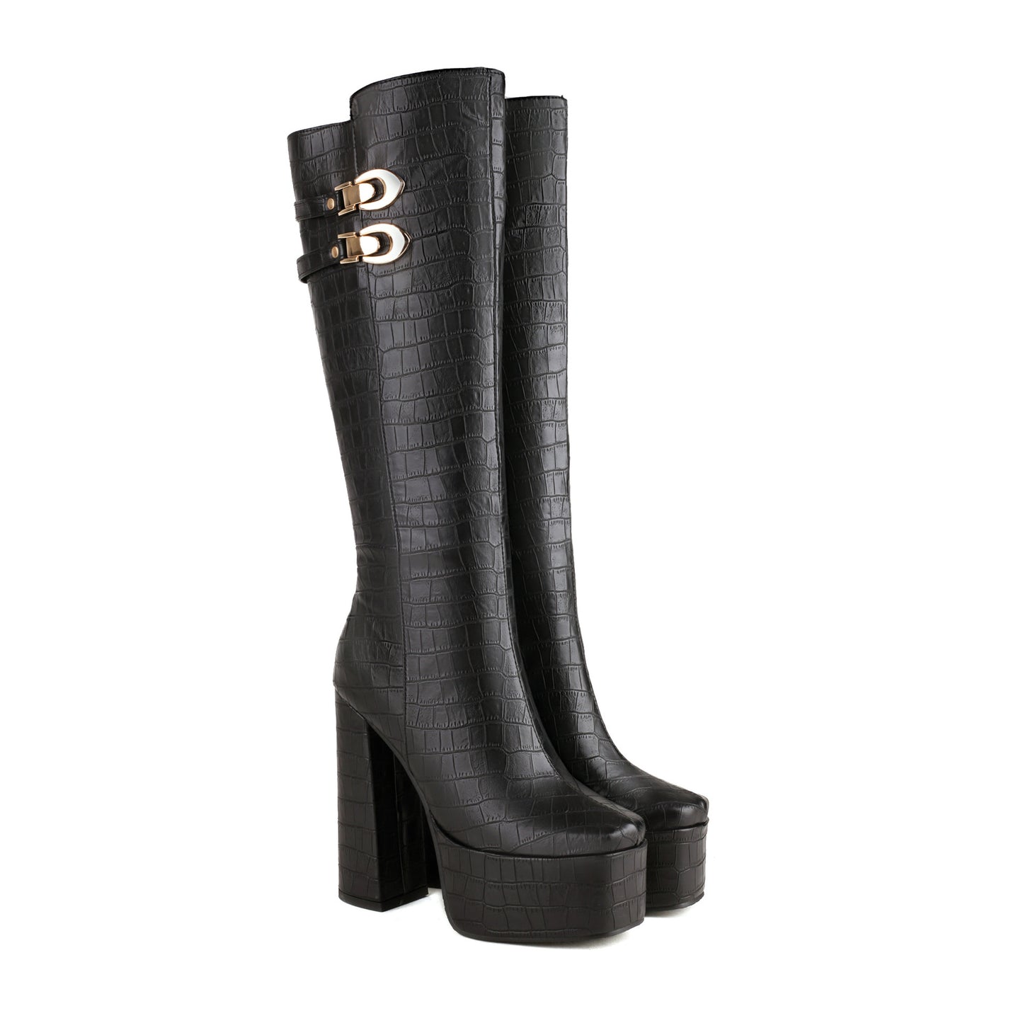 Fashion Women Chunky Heels Platform Knee High Boots