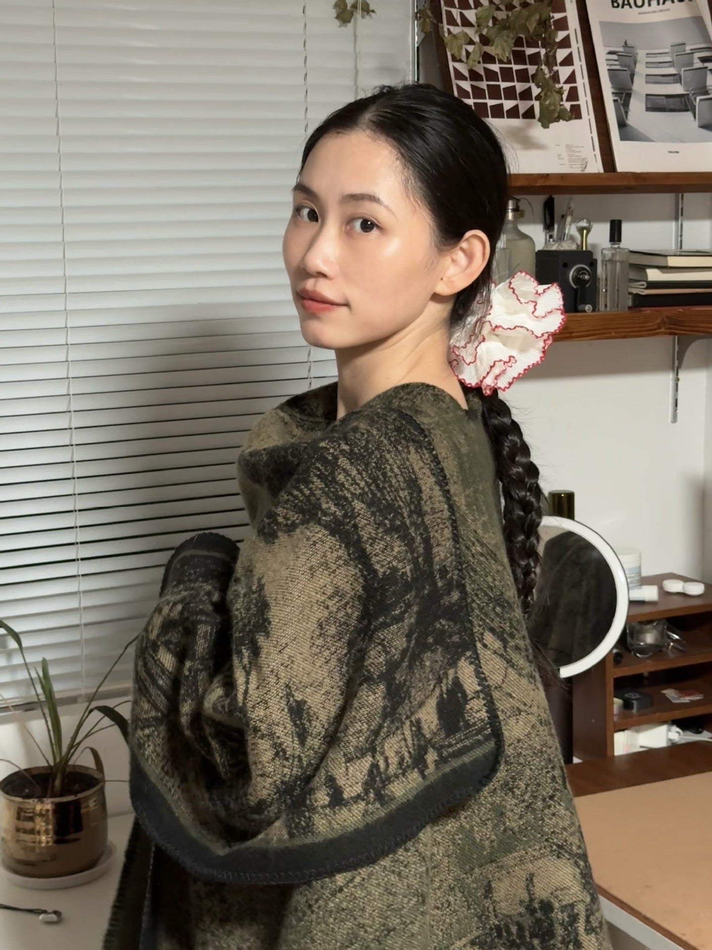 Women Literary Faux Wool Knitted Scarf Split Cloak for Traveling