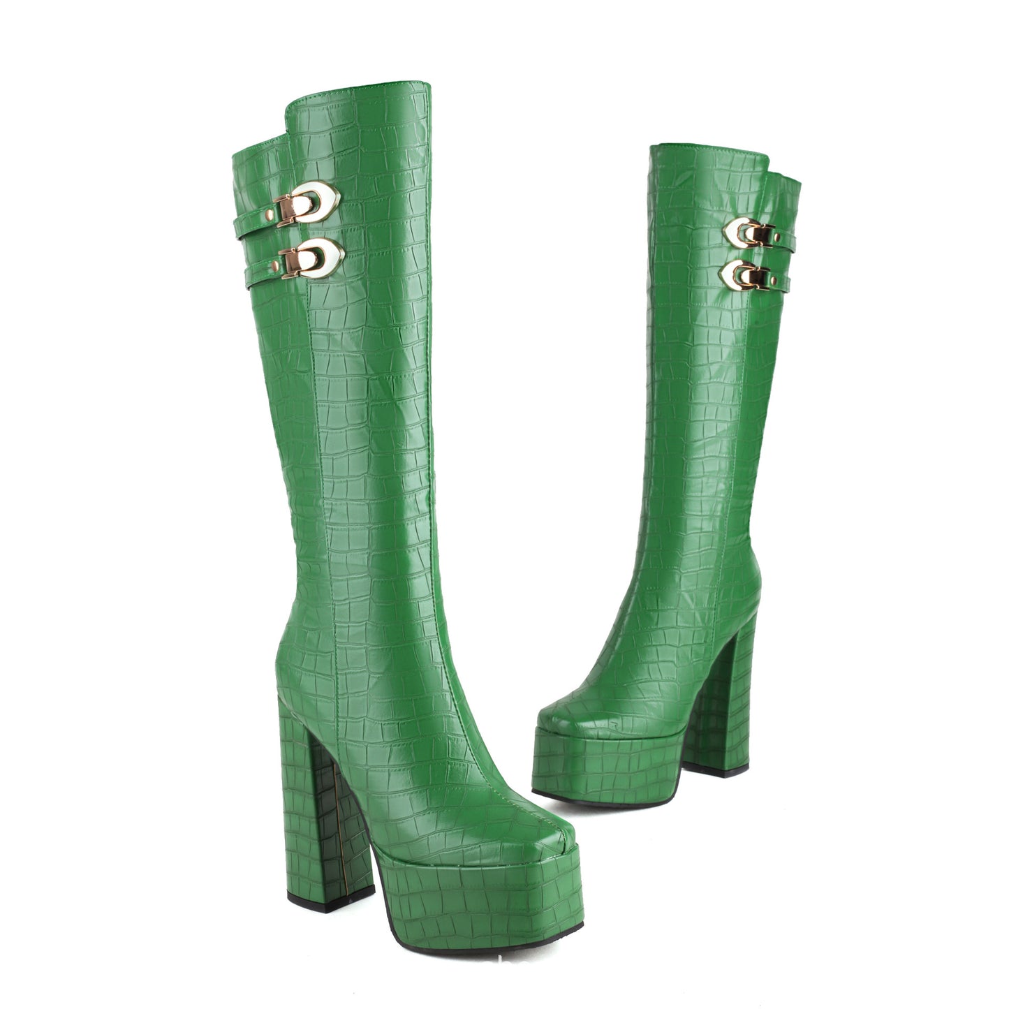 Fashion Women Chunky Heels Platform Knee High Boots