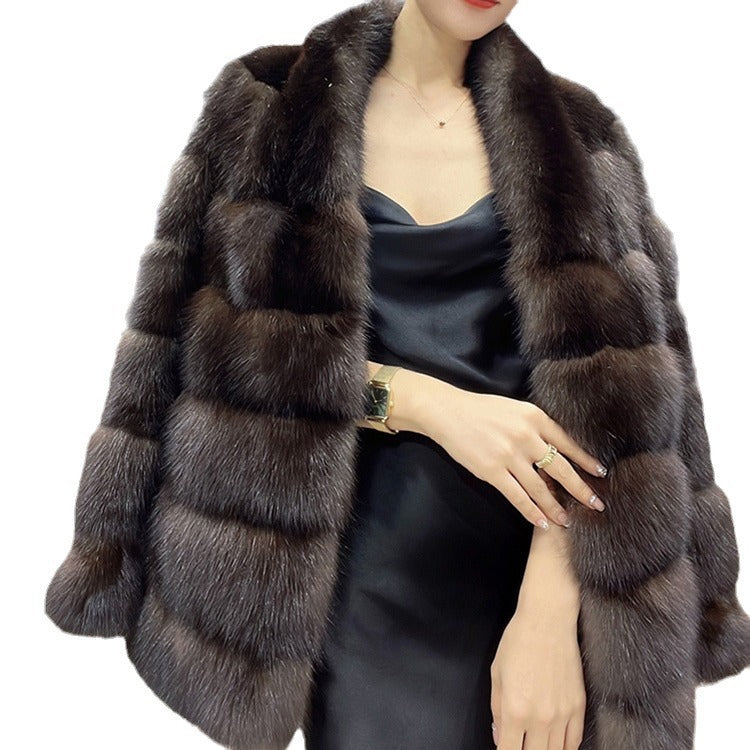 Fashion Luxurious V Neck Faux Fur Winter Coats