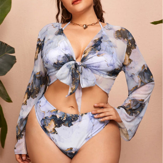 Sexy Dyed 3pcs Plus Sizes Women Bikini Swimsuits