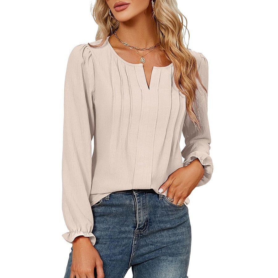 Casual Chiffon Summer V Neck Long Sleeves Blouses