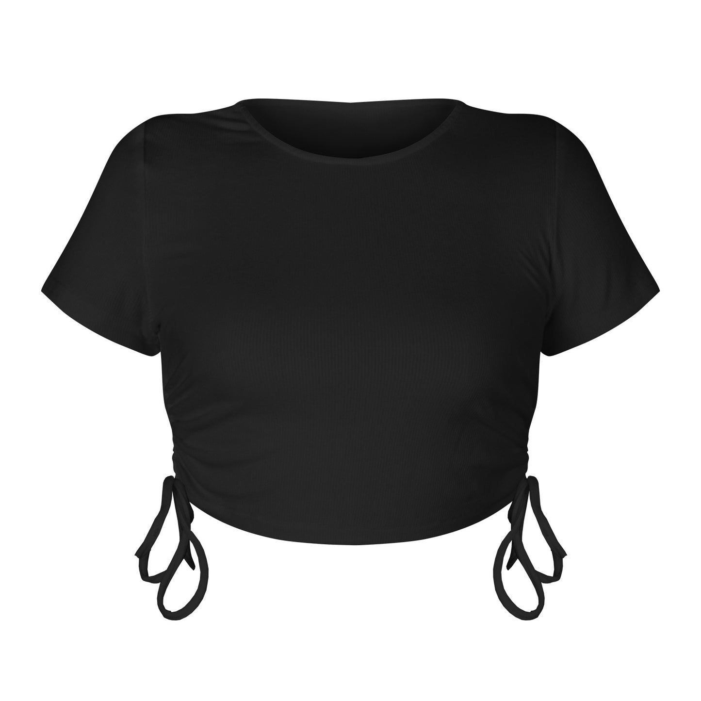 Sexy Round Neck Drawstring Midriff Baring Short Sleeves T Shirts