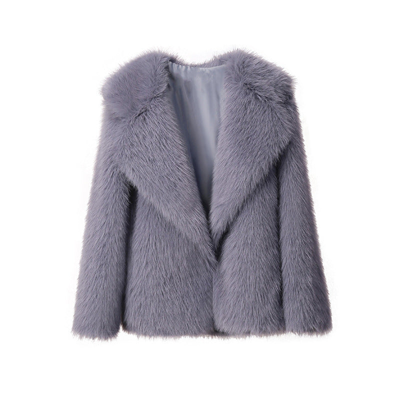 Fashion Artificial Fur Turnover Collar Jacket Coats for Women