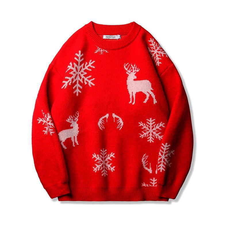 Merry Christmas Elk Print Knitted Pullover Sweaters