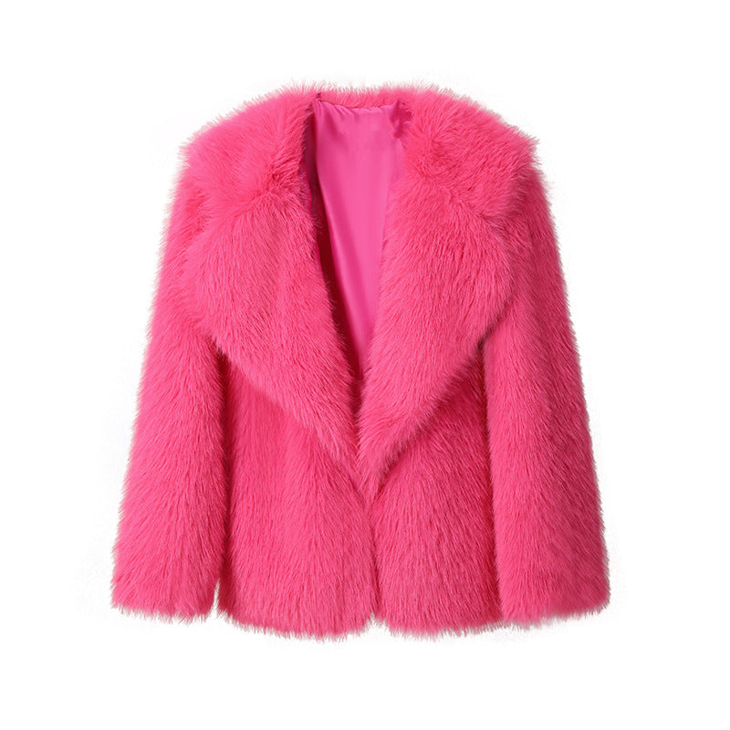 Fashion Artificial Fur Turnover Collar Jacket Coats for Women