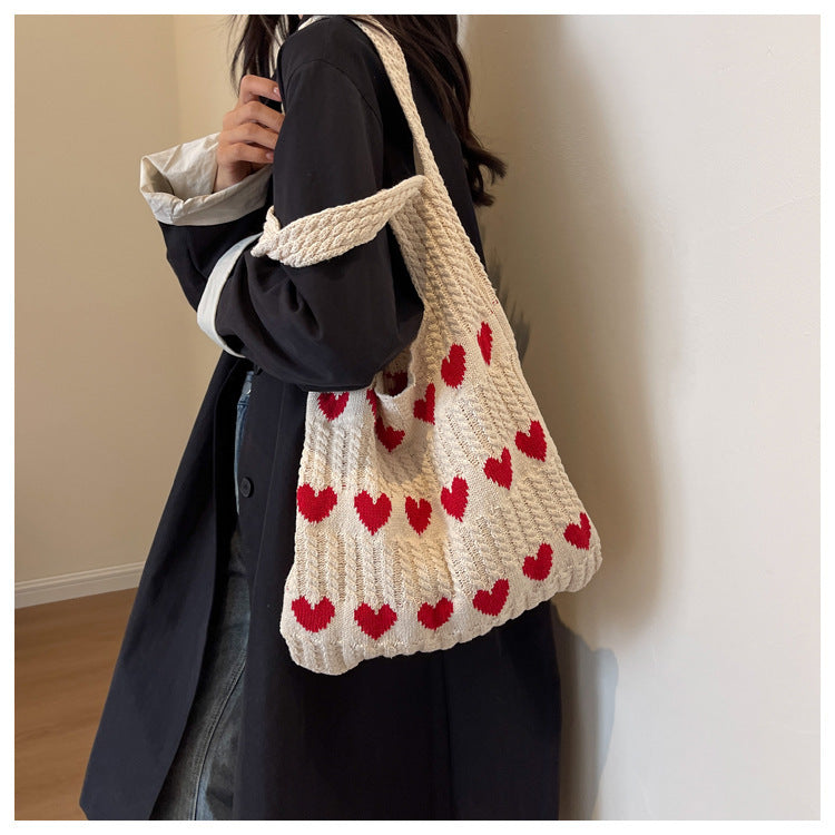 Casual Summer Knitted Wave Sweetheart Shoulder Bags