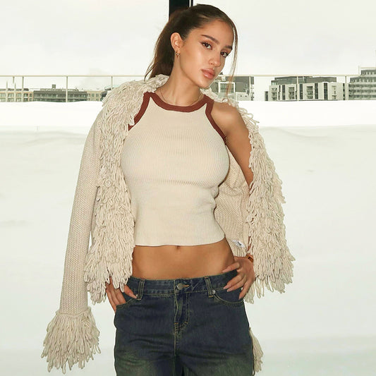 Fashion Long Sleeves Tassels Knitted Sweaters