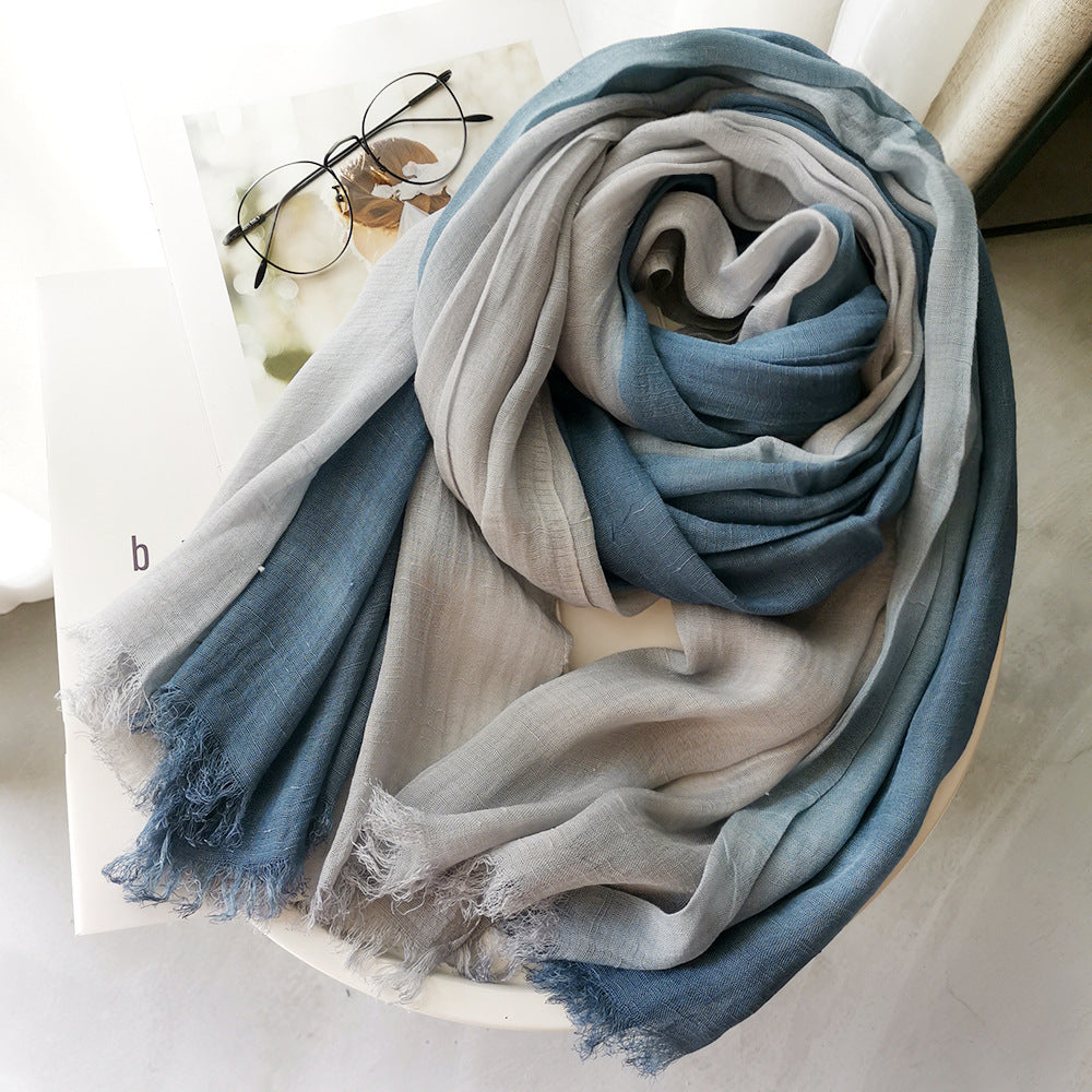 Simple Cotton and Linen Scarf Women's Gradual Versatile Silk Scarf