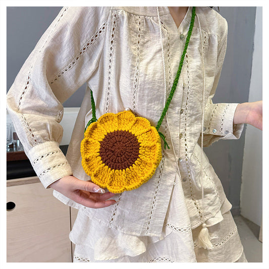 Designed Handmade Crochet 3d Sunflower Mini Shoulder Bags