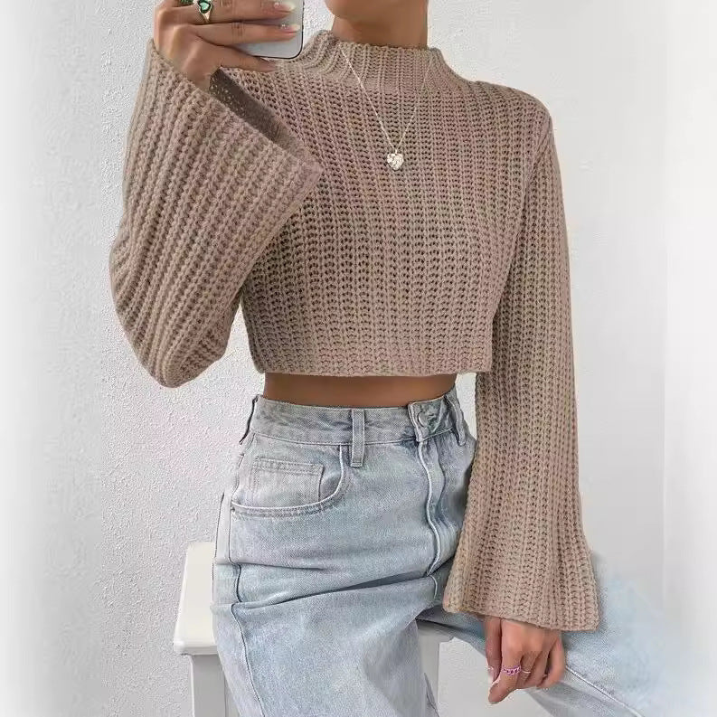 Casual Trumpet Sleeves Short Pullover Sweaters