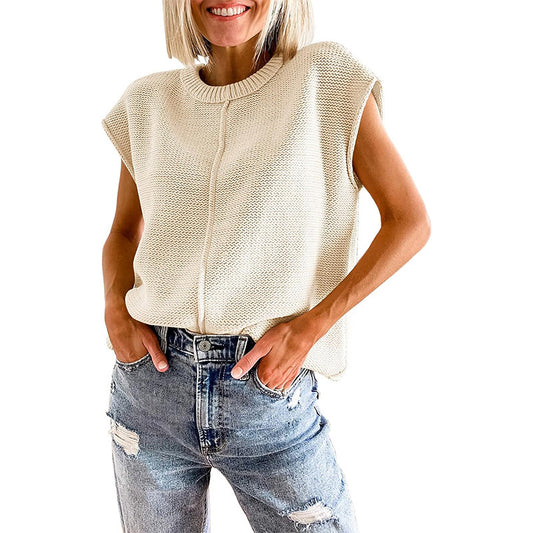 Casual Sleeveless Round Neck Knitted Vest
