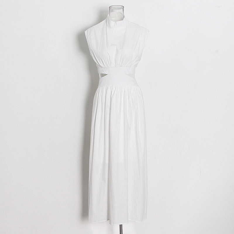 Designed Stand Collar Sleeveless Women Long Dresses
