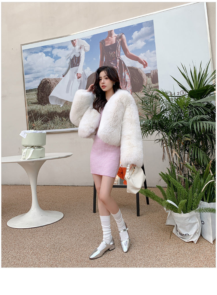 Designed Faux Fox Fur Warm Short Coats