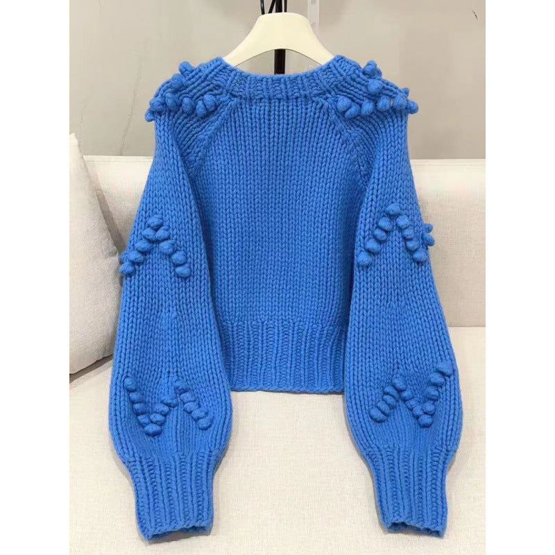 Luxury Blue Balls Knitted Cardigan Sweaters