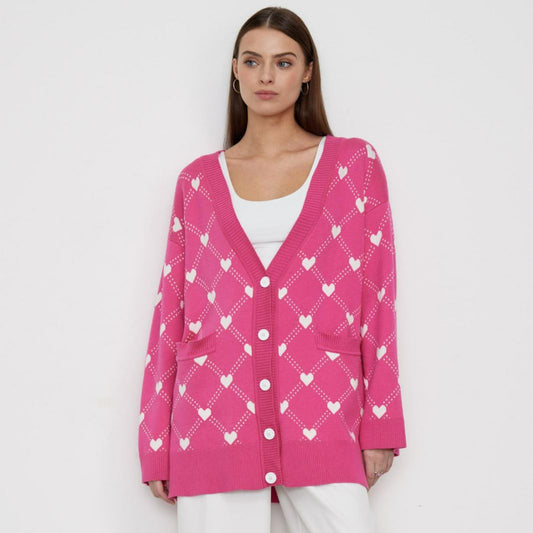 Lovely Pink Sweet Heart Fall Knitted Cardigan