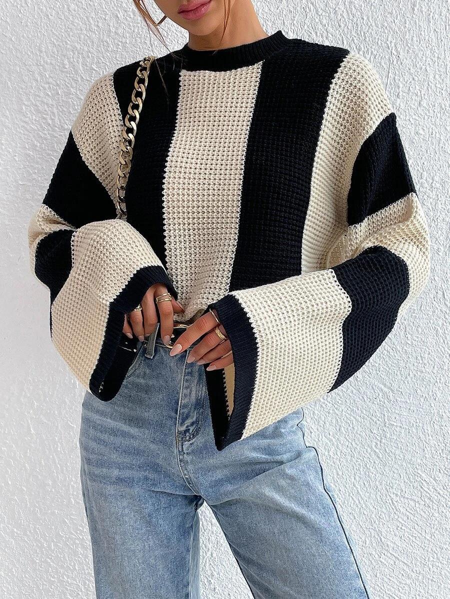 Designed Striped Knitted Sweaters