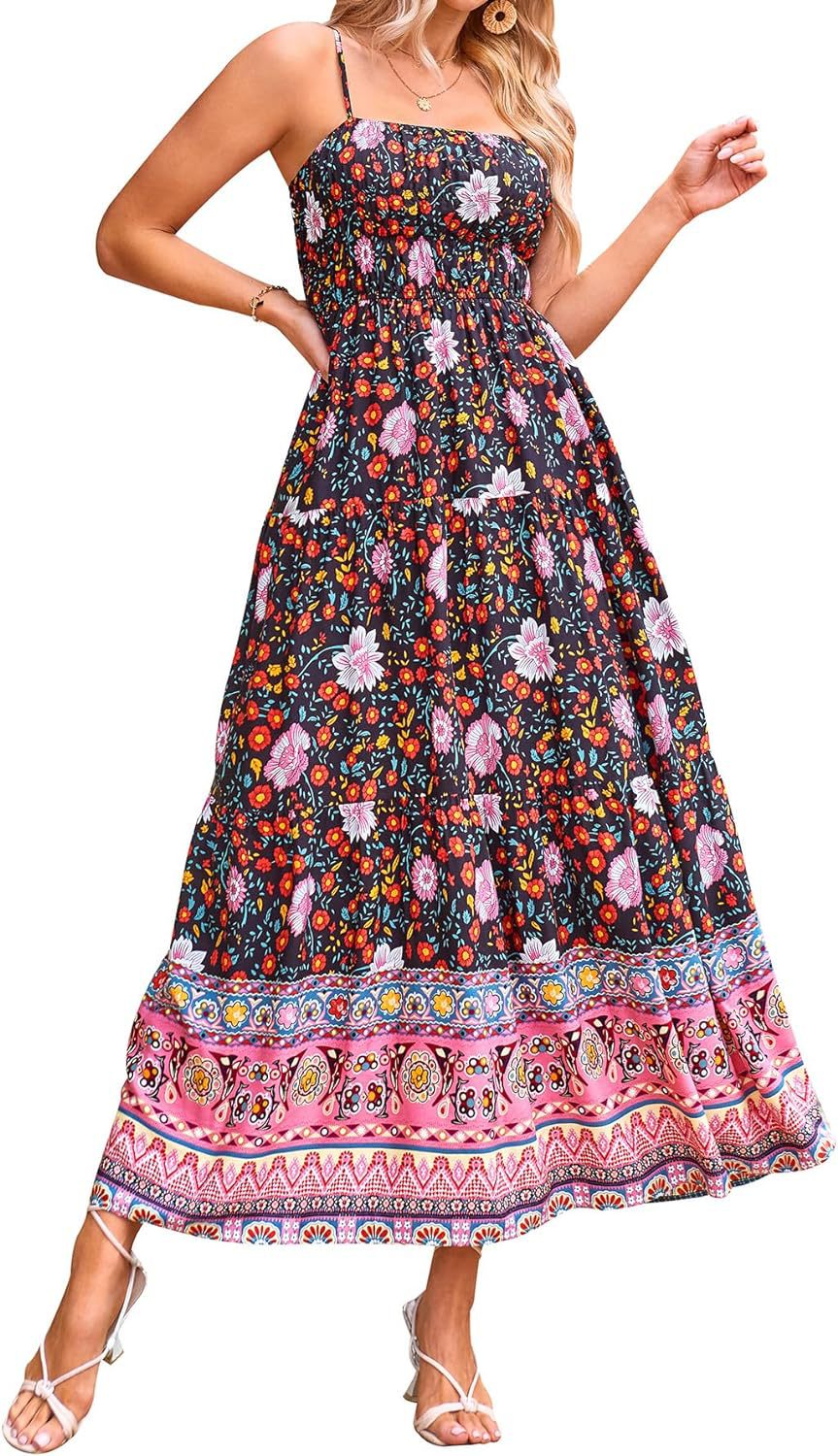 Vintage Bohemian Adjustable Straps Sleeveless Summer Dresses