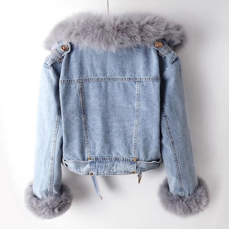 Winter Detachable Fox Fur Denim Jacket Coats for Women