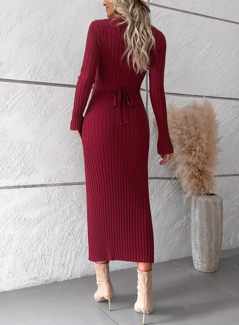 Elegant V Neck Long Sleeves Knitted Dresses