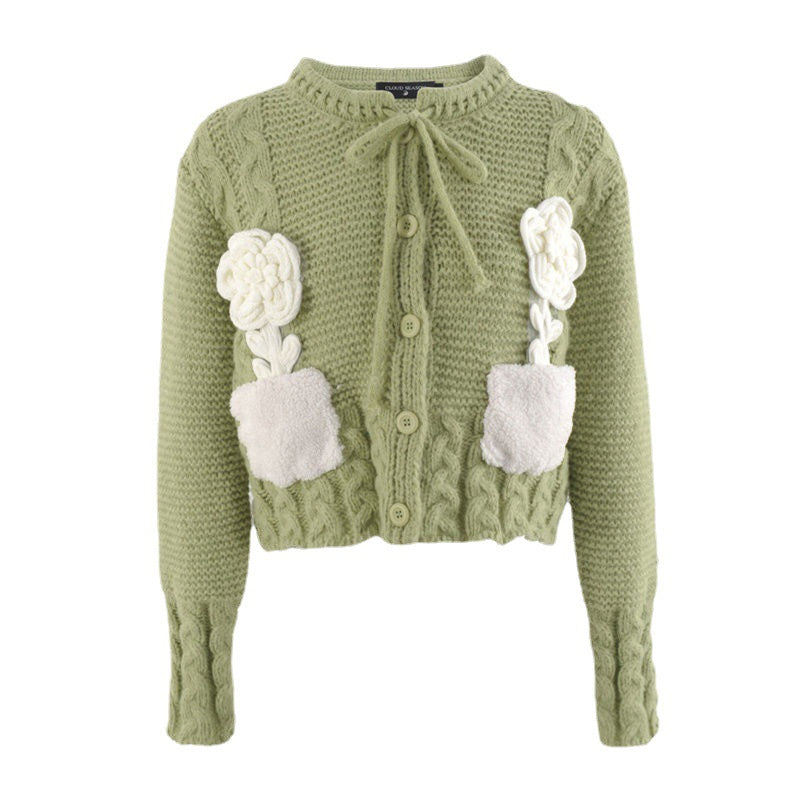 Lovely 3d Floral Design Knitted Cardigan Sweaters