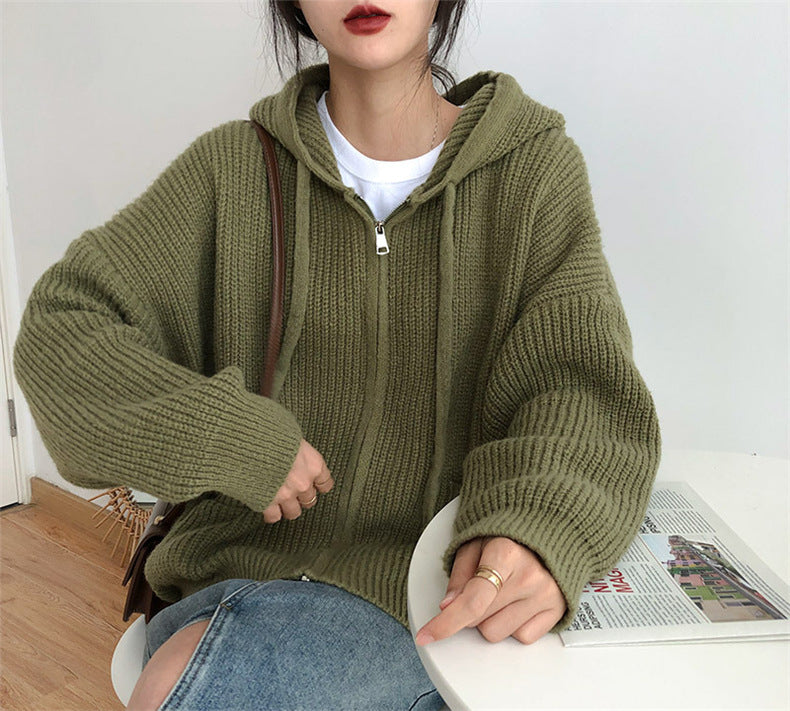Casual Vintage Knitted Hoodies Cardigan Sweaters