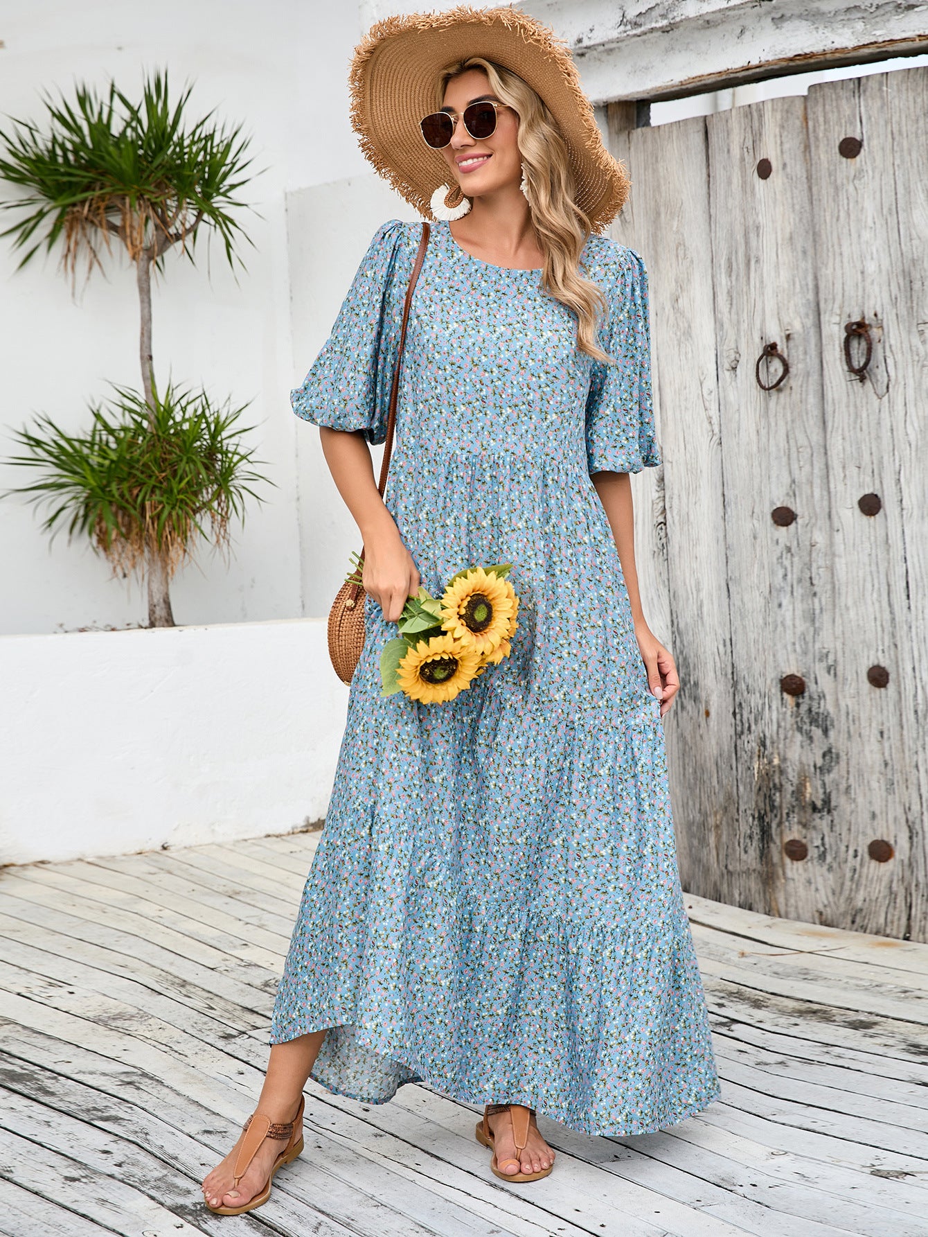 Vintage Half Sleeves Midi Length Plus Sizes Vacation Dresses