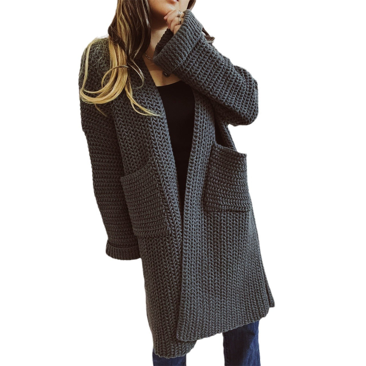 Casual Long Knitted Coats with Large Pockets