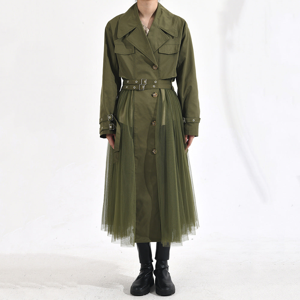 Designed Green Double Breasted Overcoat for Women