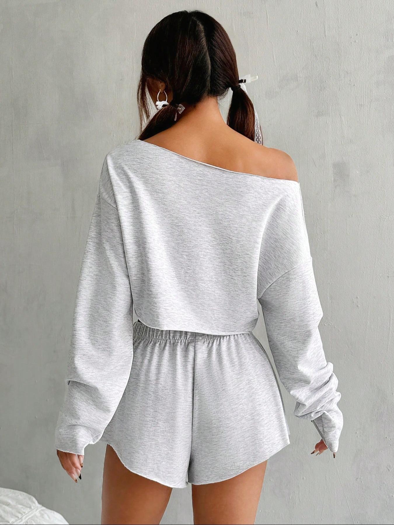 Casual Women Long Sleeves Tops & Short Pants Suits