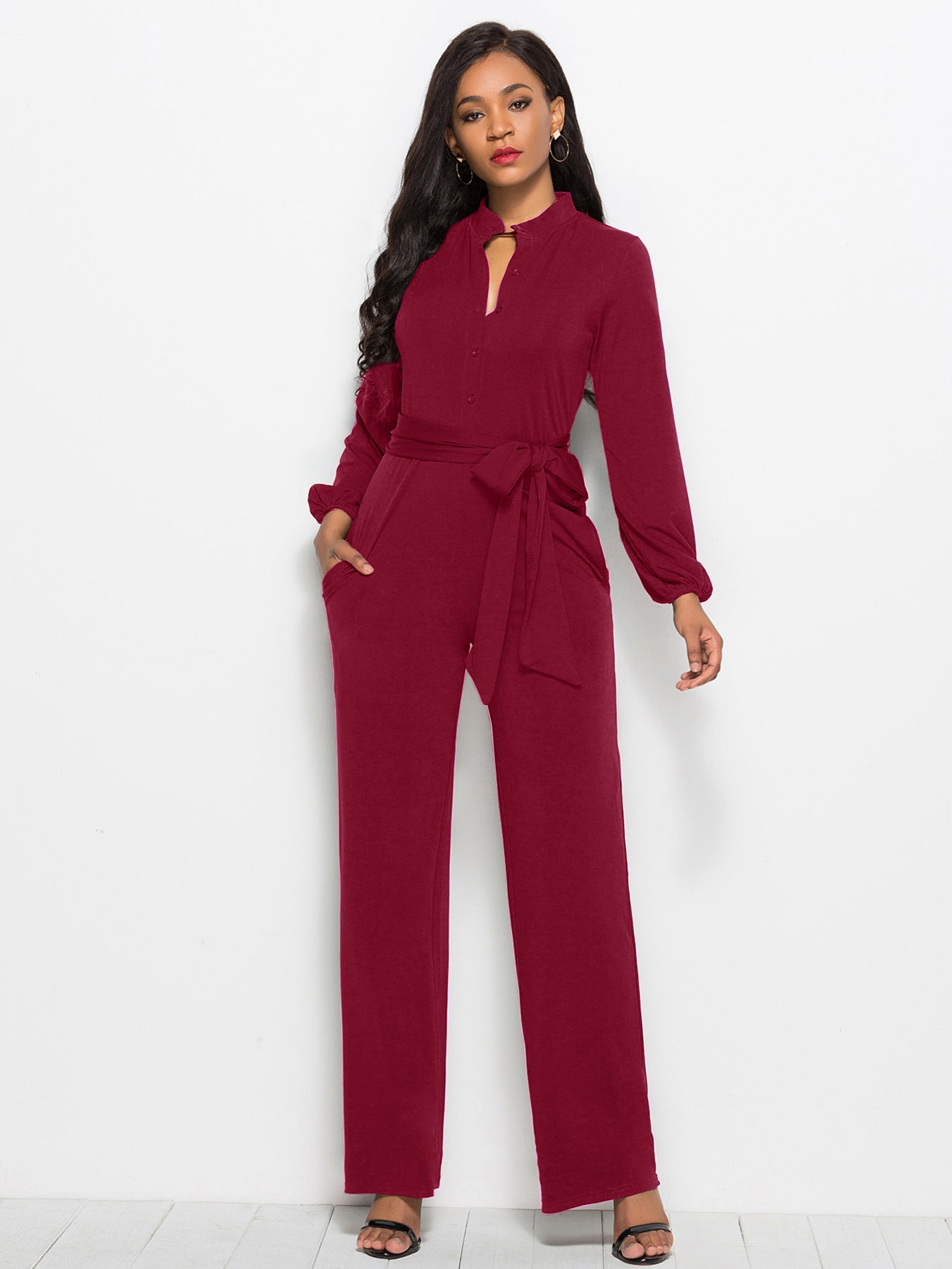 Fashion Long Sleeves Wide Legs Jumpsuits Romper for Women