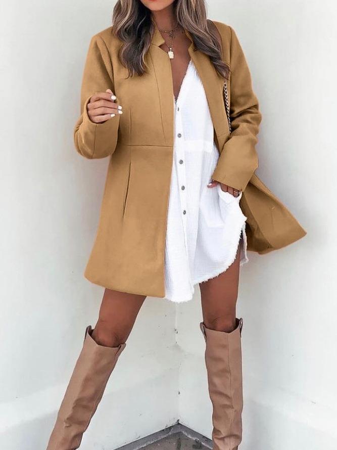 Fashion Long Sleeves Wool Overcoat with Pockets