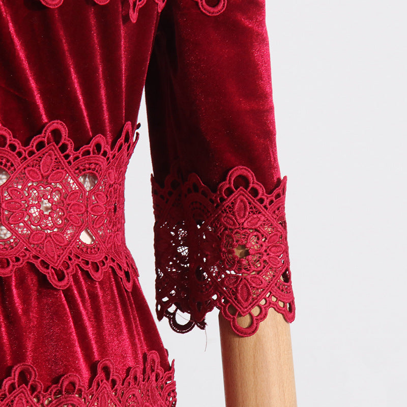 Vintage High Neck Designed Lace Long Dresses