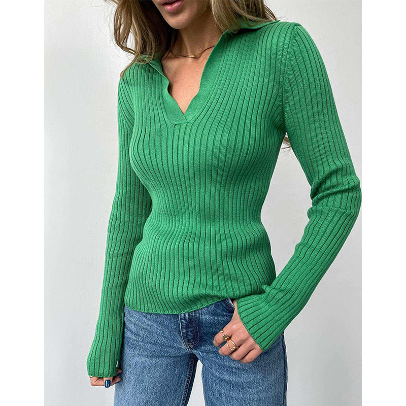 Sexy Polo Neck Knitted Pullover Sweaters