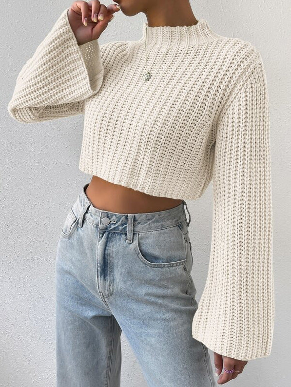 Casual Trumpet Sleeves Short Pullover Sweaters