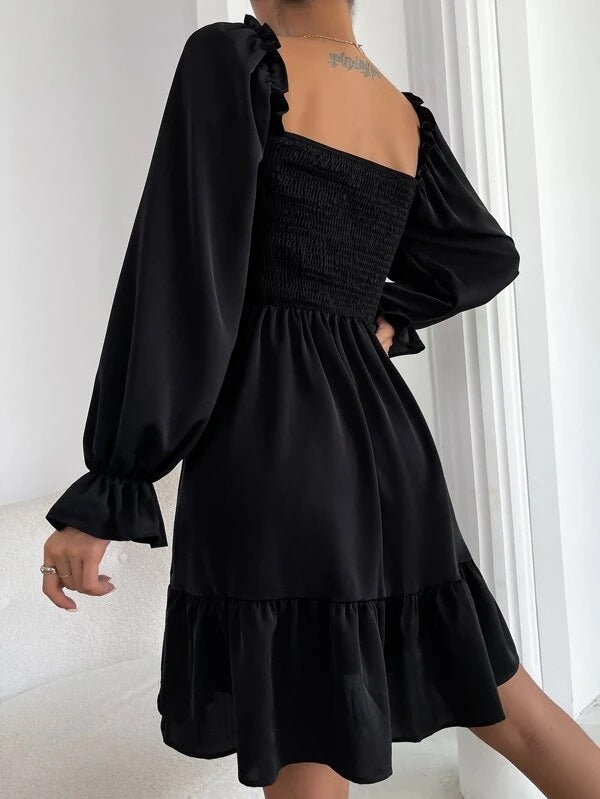 Elegant Square Neckline Long Sleeves Short Dresses