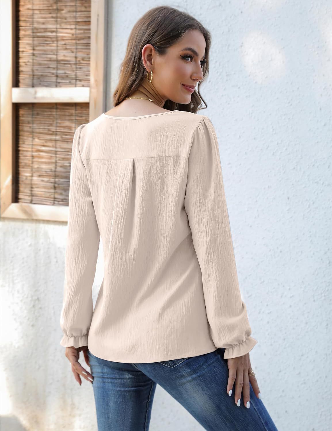 Casual Chiffon Summer V Neck Long Sleeves Blouses