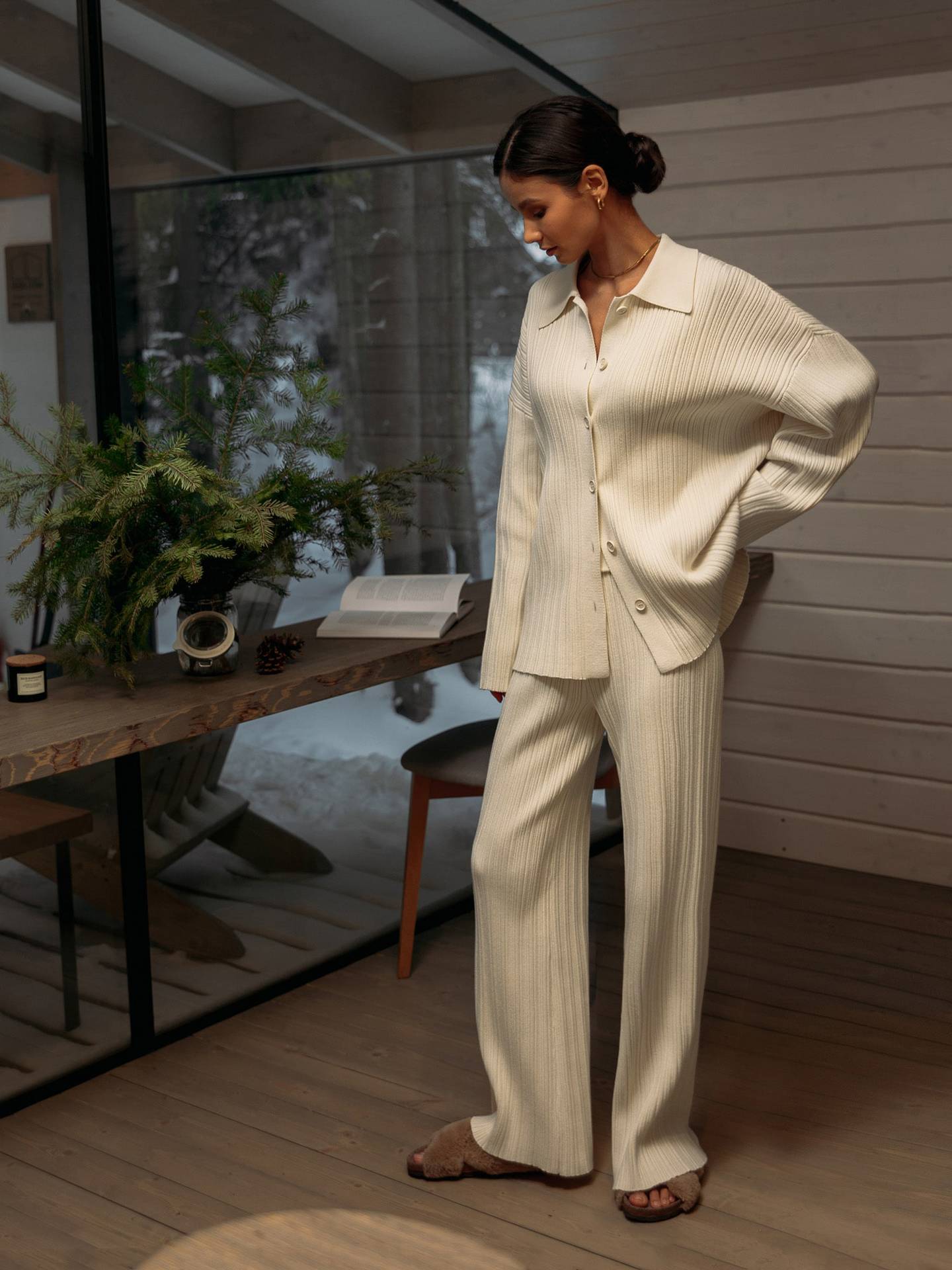 Fashion Autumn Sweaters and Wide Legs Pants Suits