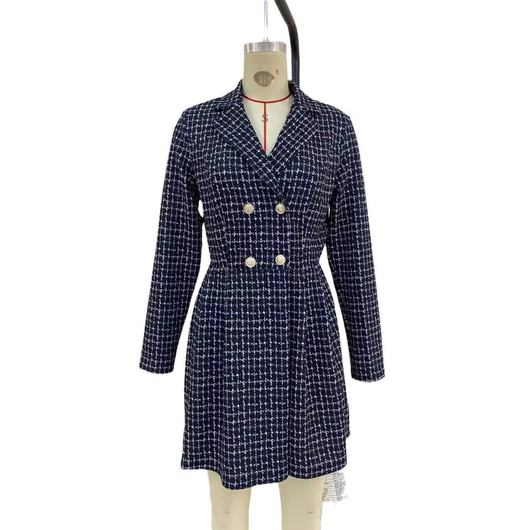 Fashion Plaid Winter Long Sleeves Dress Coats