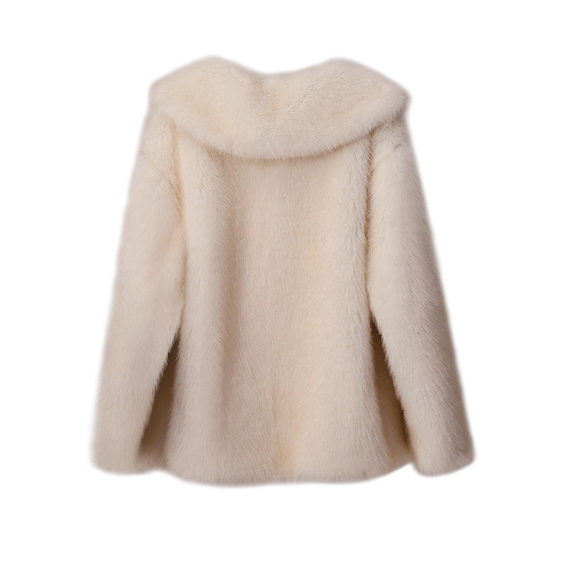 Fashion Artificial Fur Turnover Collar Jacket Coats for Women