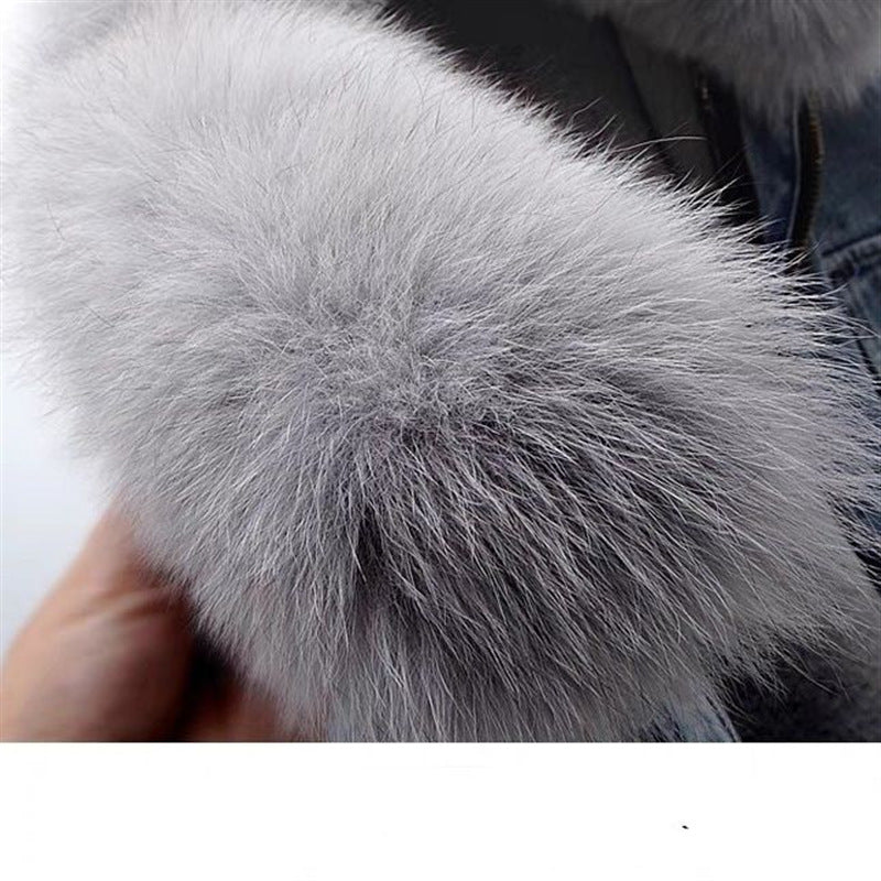 Winter Detachable Fox Fur Denim Jacket Coats for Women