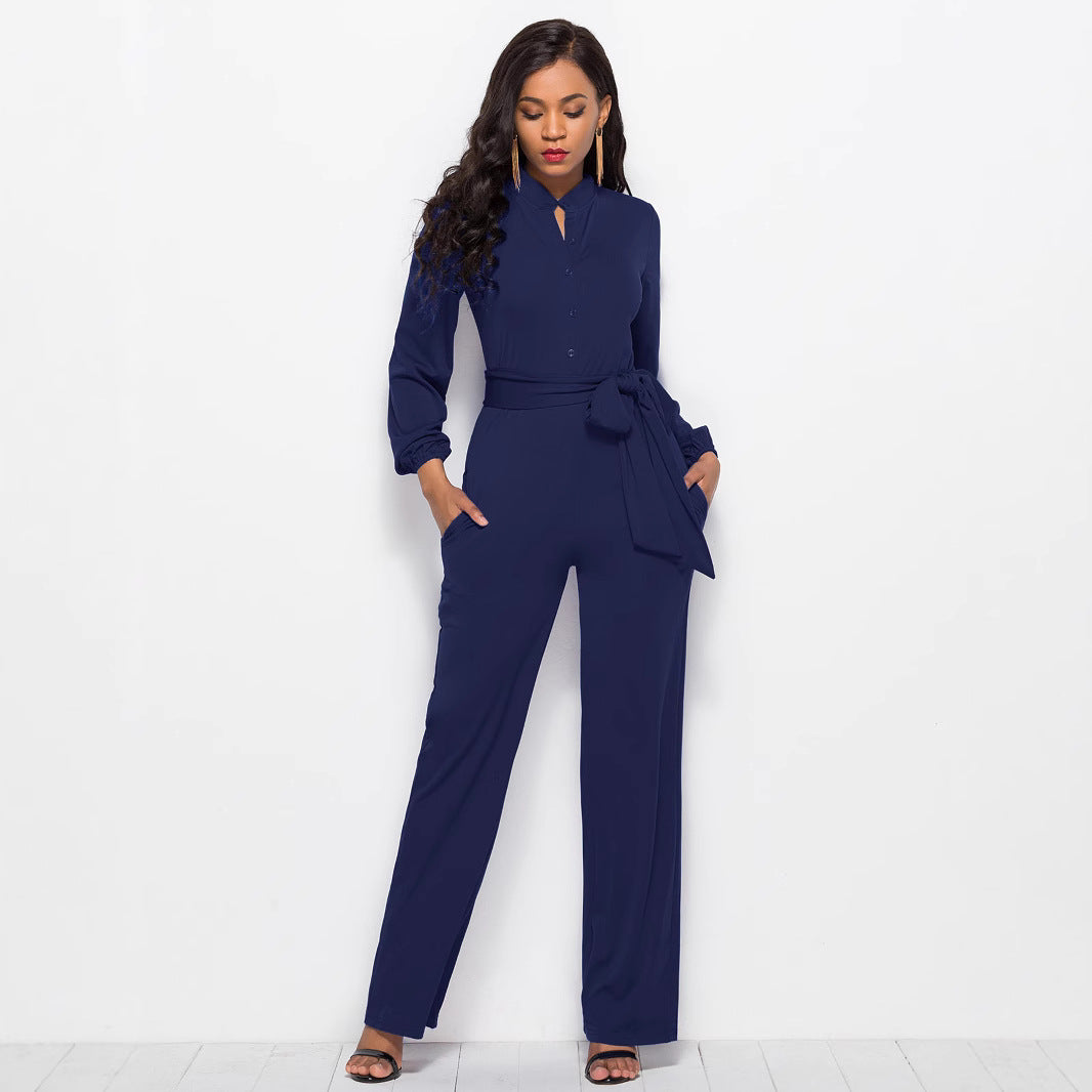 Fashion Long Sleeves Wide Legs Jumpsuits Romper for Women