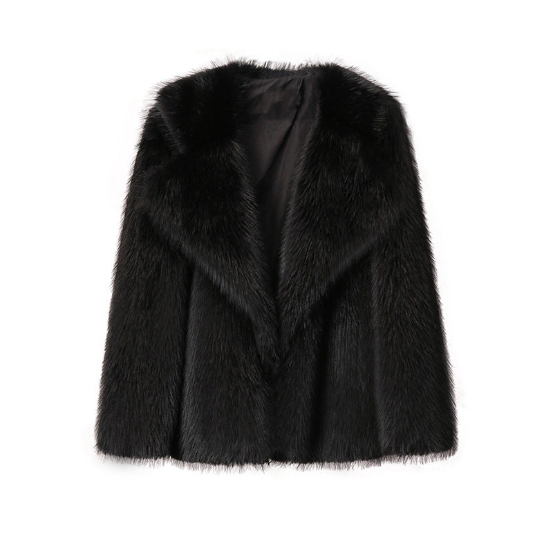 Fashion Artificial Fur Turnover Collar Jacket Coats for Women