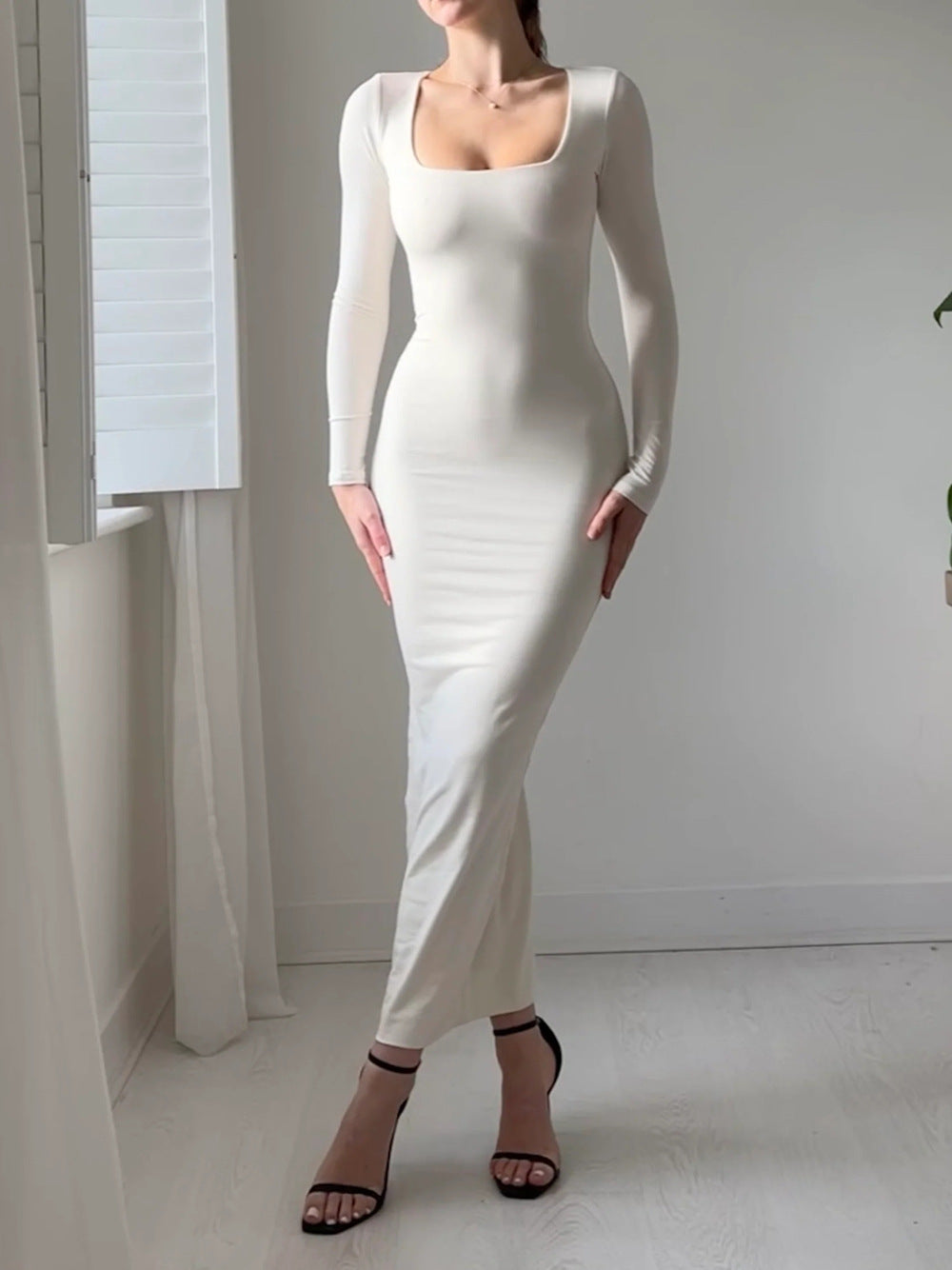 Sexy Simple Style Long Sleeves Solid Dresses
