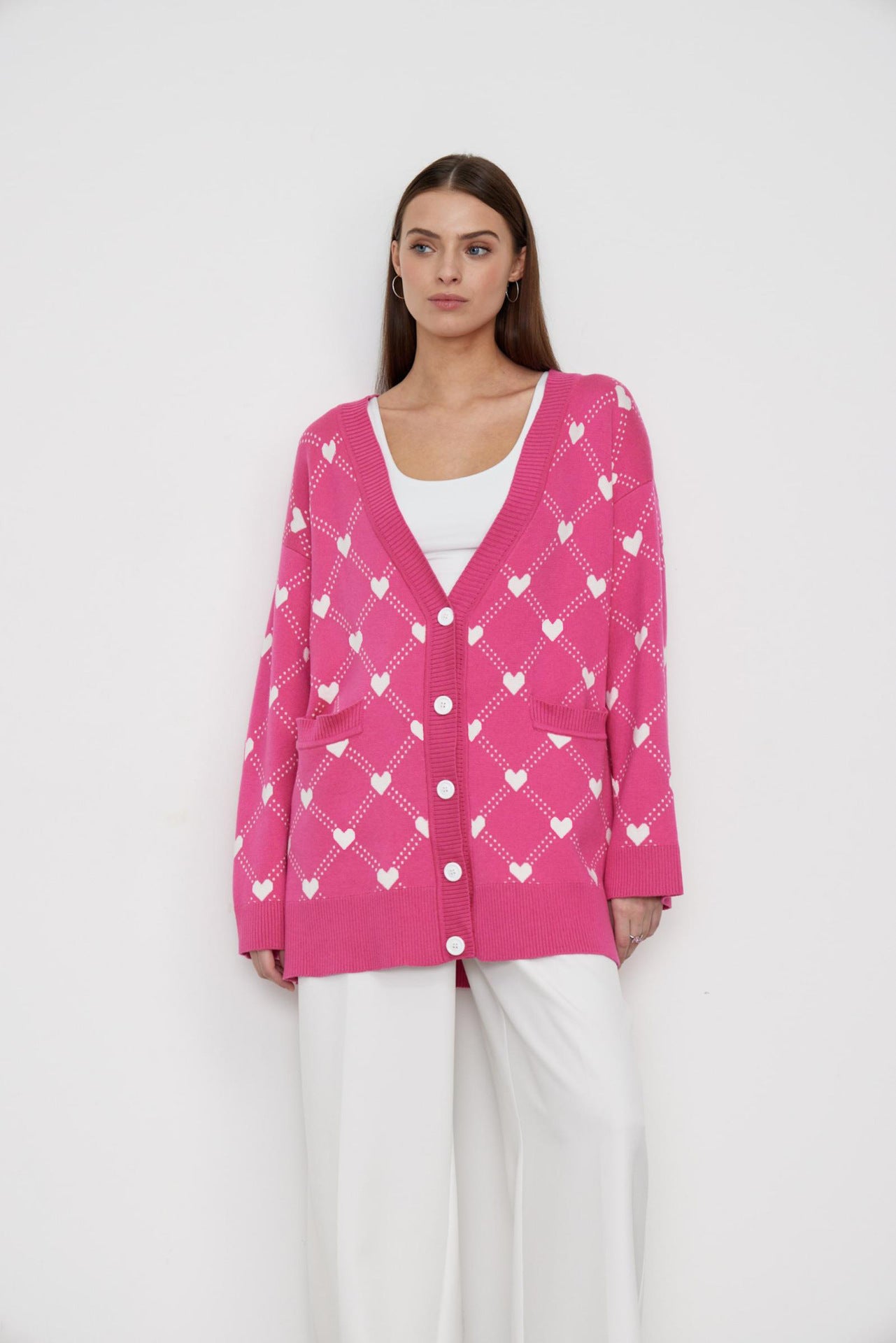 Lovely Pink Sweet Heart Fall Knitted Cardigan