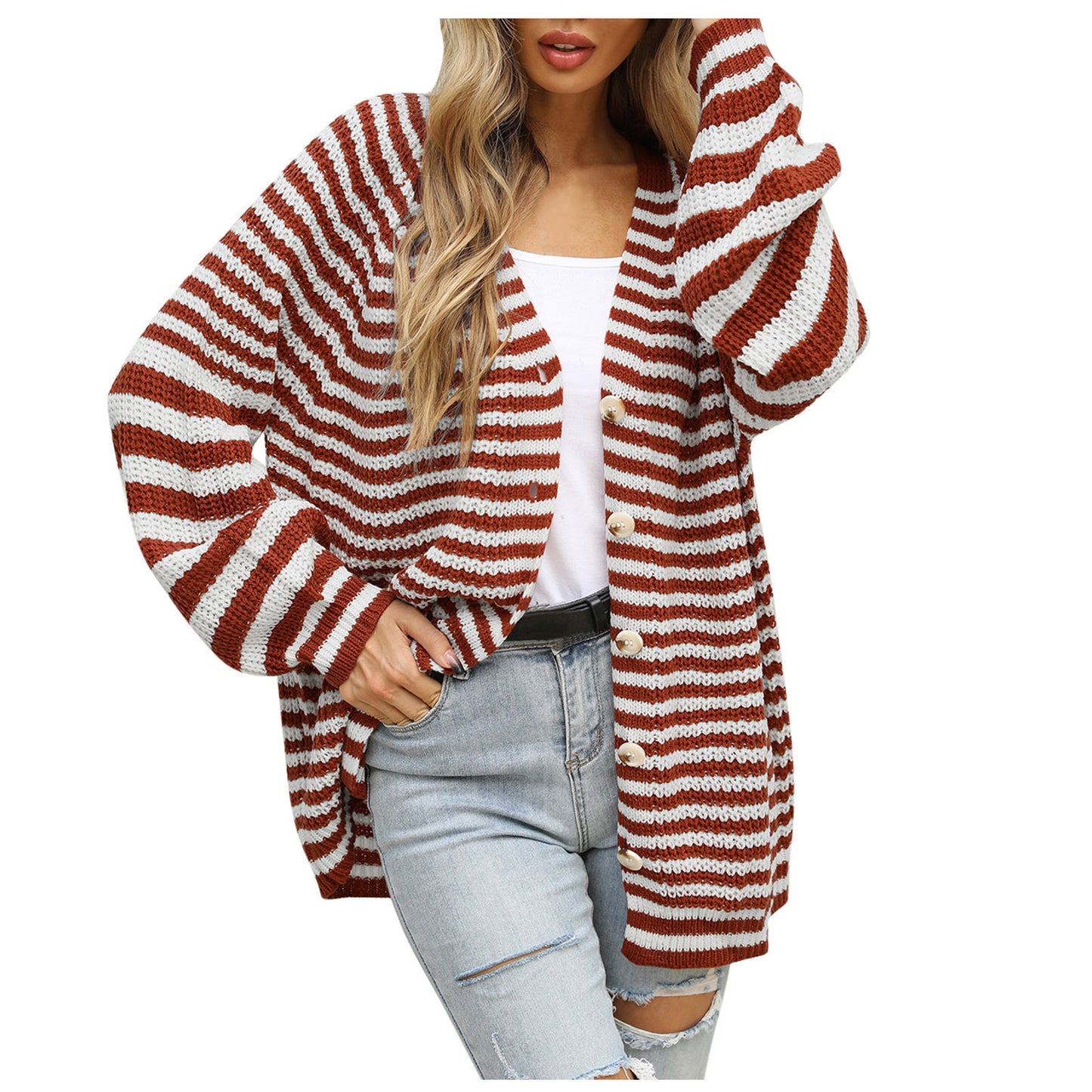 Casual Striped Long Sleeves Knitted Cardigans